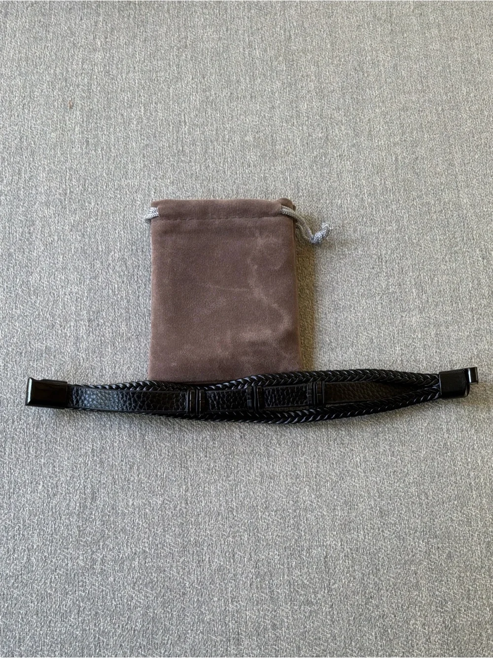 Men's Black Leather Bracelet with Brown Stone charm and Magnetic Clasp